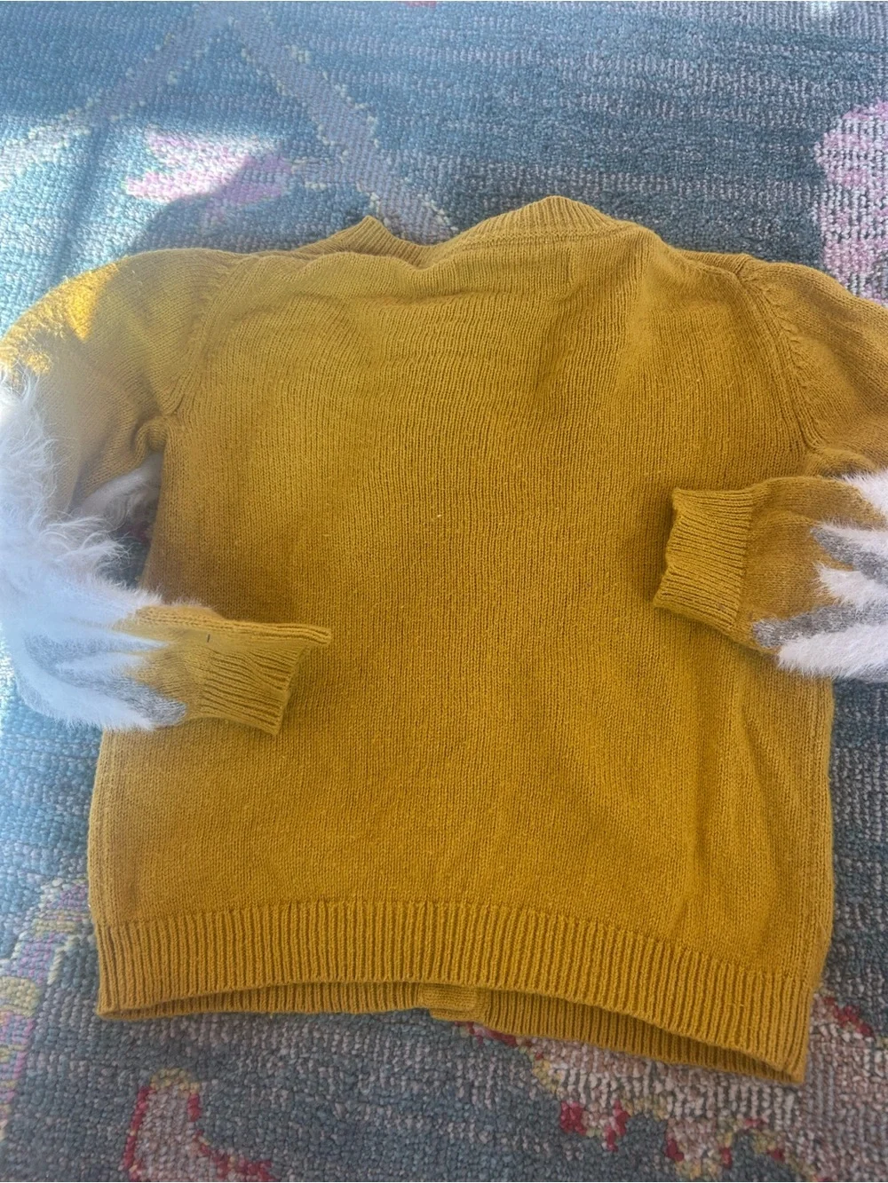 Mini Boden x Harry Potter Mustard Yellow Owl Cardigan with Fuzzy Details